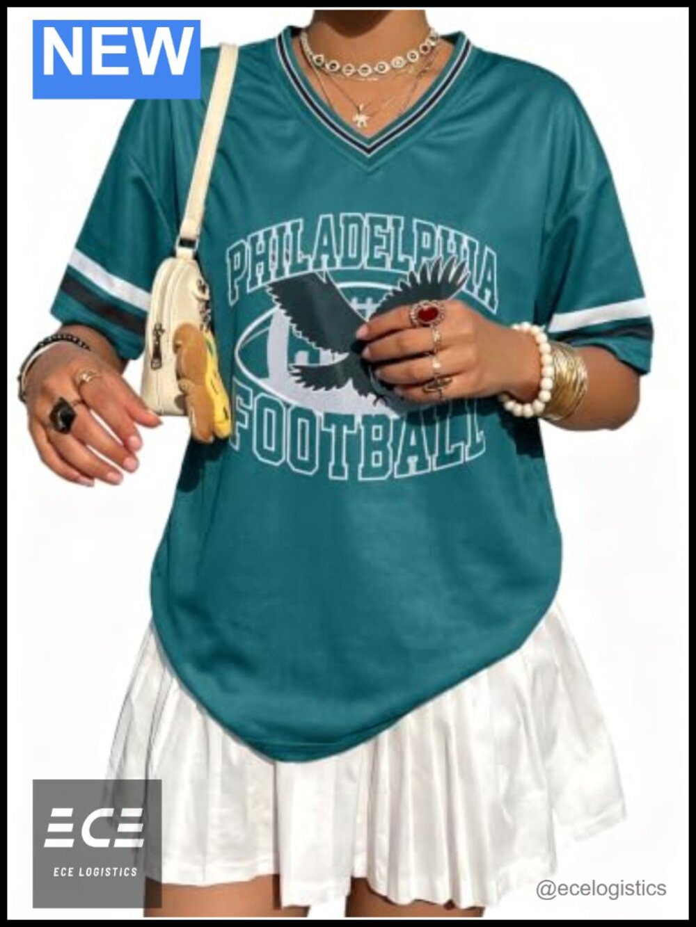 V-Neck Football Jersey T-Shirt Short Sleeve Game Day Top